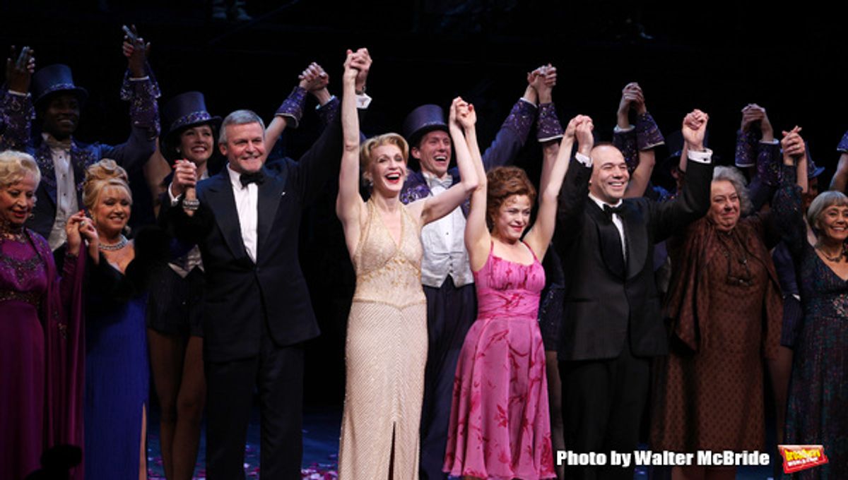 Rosalind Eias. Elaine Paige, Ron Raines, Jan Maxwell, Bernadette Peters, Danny Burstein, Jayne Houdyshell & Susan Watson.during the Broadway Opening Night Curtain Call for 'Follies'  in New York City. at 