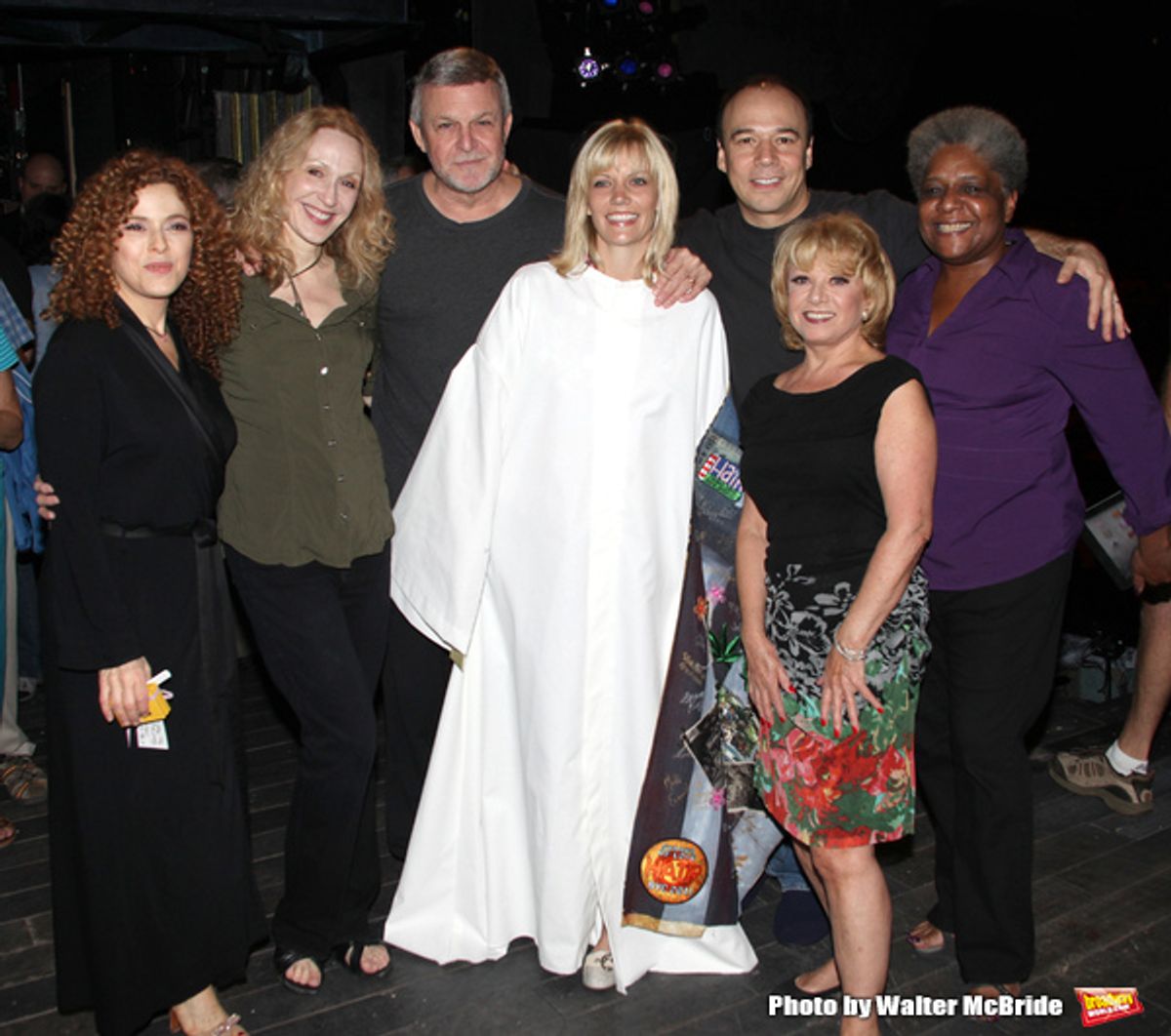 Jennifer Foote ('Follies') with Bernadette Peters, Jan Maxwell, Ron Raines Danny Burstein, Terri White & Elaine Paige.attending the Opening Night Gypsy Robe Ceremony for 'Follies' Recepient Jennifer Foote at the Marquis Theatre in New York City. at 