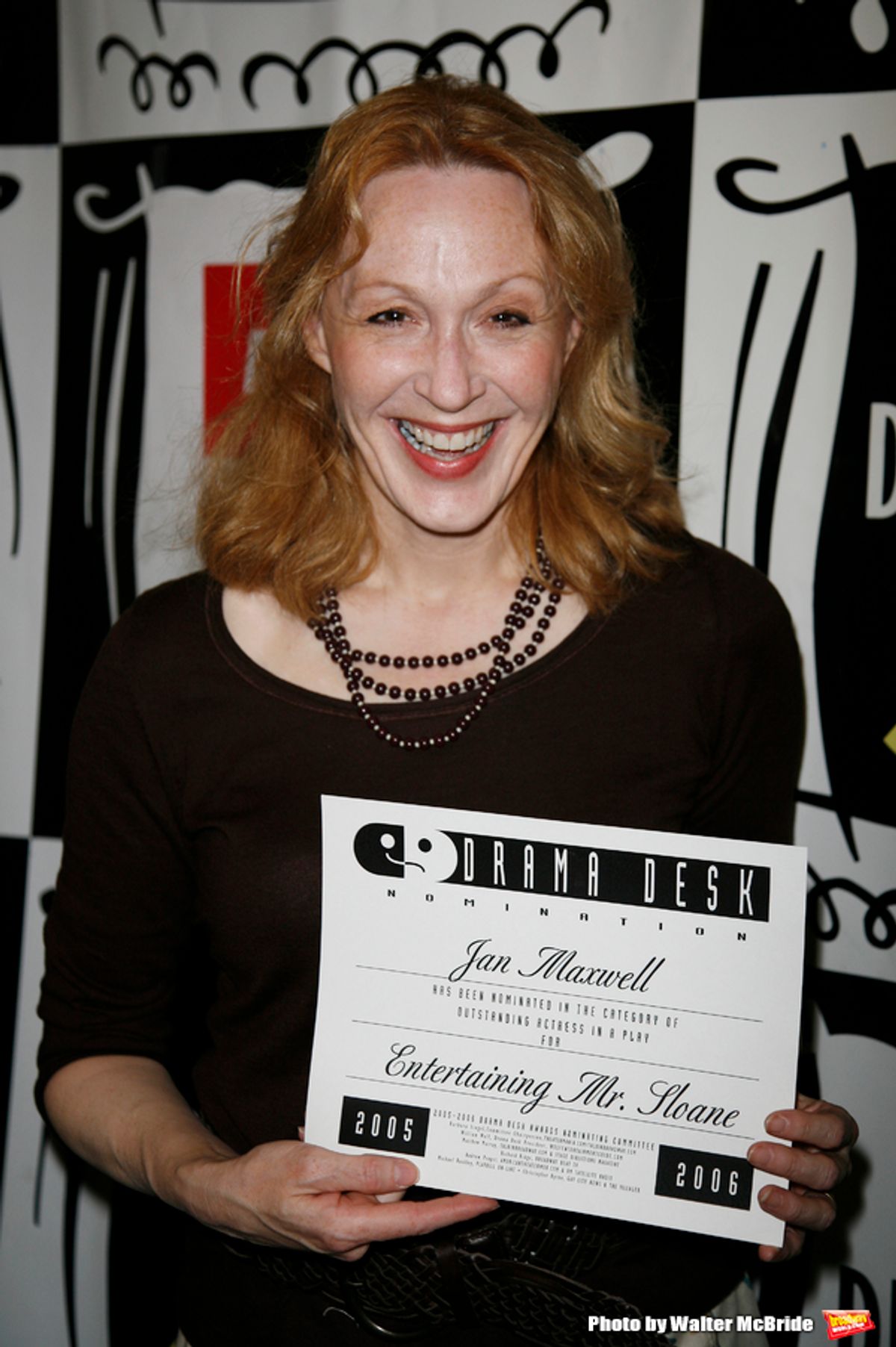 Jan Maxwell ( ENTERTAINING MR. SLOANE )
Attending the Official Drama Desk Cocktail Reception honoring this year's Drama Desk Award Nominees at Arte Cafe in New York City.
May 2, 2006 at 