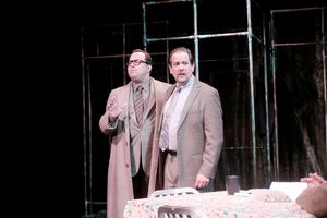 John Dunn as Aslaksen, and Thomas Prior as Dr. Stockmann Photo