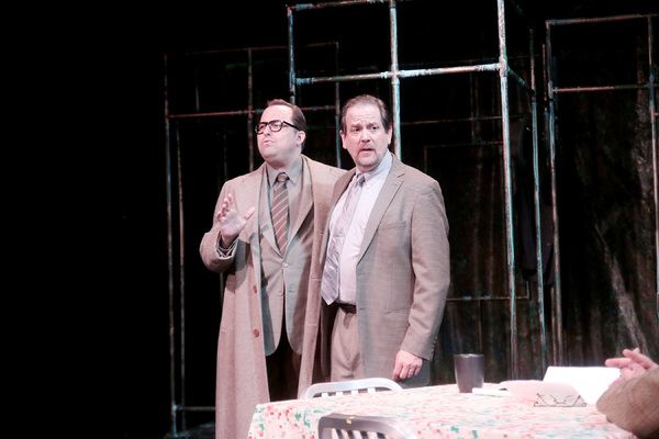 John Dunn as Aslaksen, and Thomas Prior as Dr. Stockmann Photo