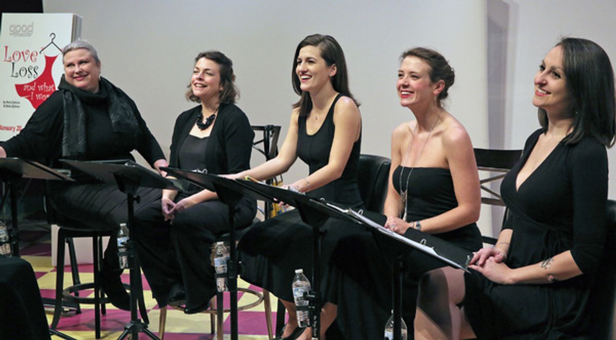 Mad Horse Theatre with special guest Jennifer Long (WGME News). 
(L to R): Christine Marshall, Janice Gardner, Jennifer Long, Marie Stewart Harmon, Allison McCall at 