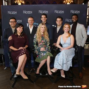 Robert Lopez, Kristen Anderson-Lopez, Michael Grandage, Caissie Levy, John Riddle, Greg Hildretn, Patti Murin and Jelani Alladin attends the press day for 'Frozen' The Broadway Musical on February 13, 2018 at the Highline Hotel in New York City. @ BroadwayWorld Robert Lopez, Kristen Anderson-Lopez, Michael Grandage, Caissie Levy, John Riddle, Gr Photo