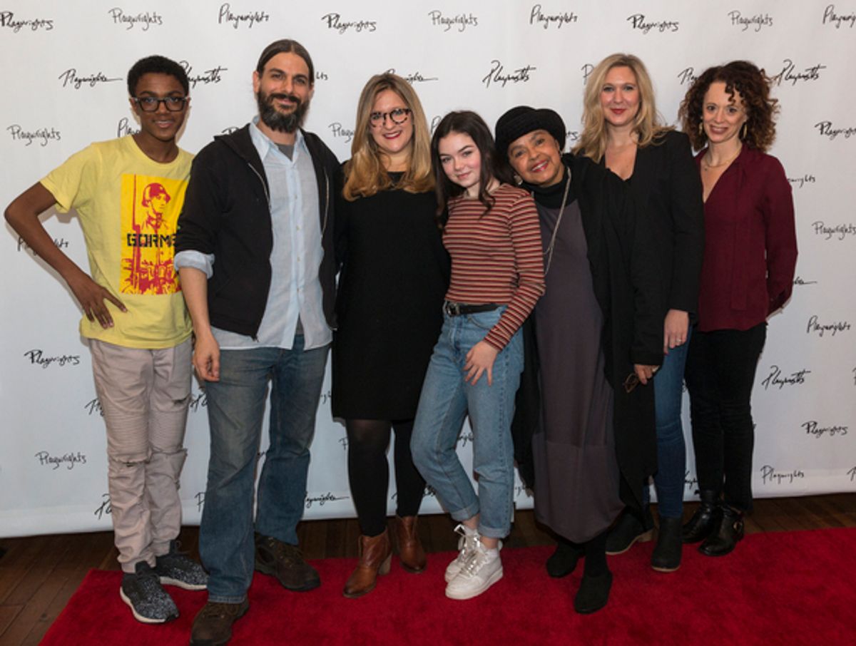 Full cast with Lindsey Ferrentino (center) and Rebecca Taichman (far right) at 