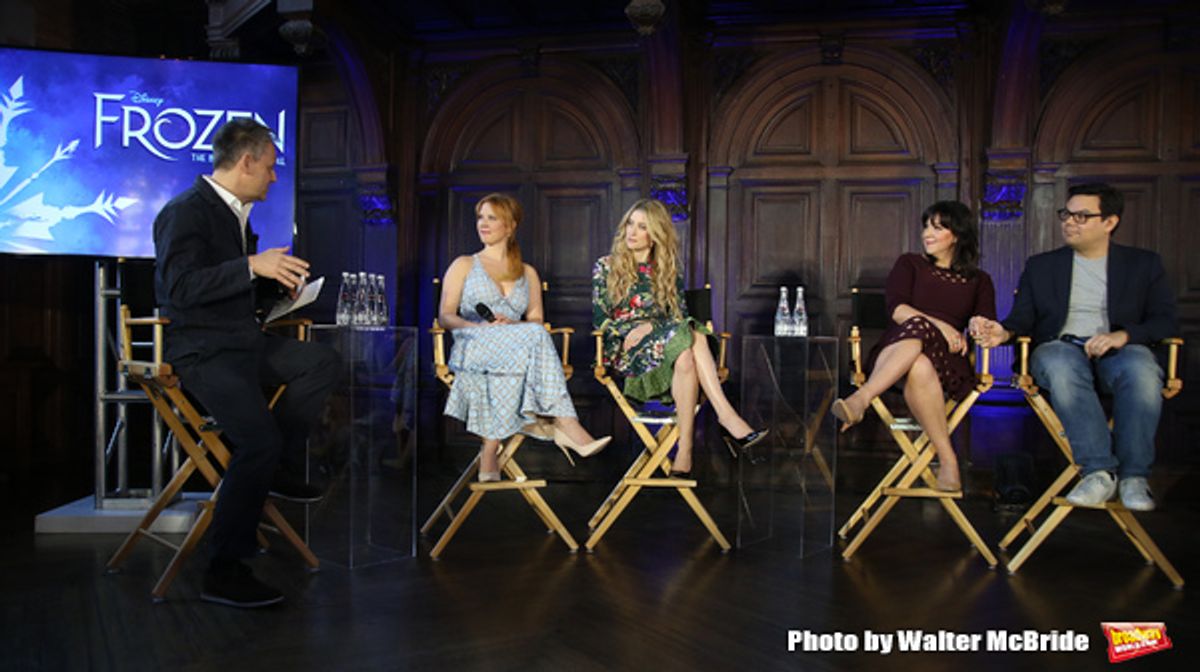 Michael Grandage, Patti Murin, Caissie Levy, Kristen Anderson-Lopez and Robert Lopez  at 