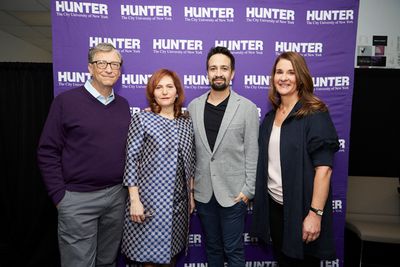 (from left to right) Bill Gates; Hunter College President Jennifer Raab; Lin-Manuel M Photo