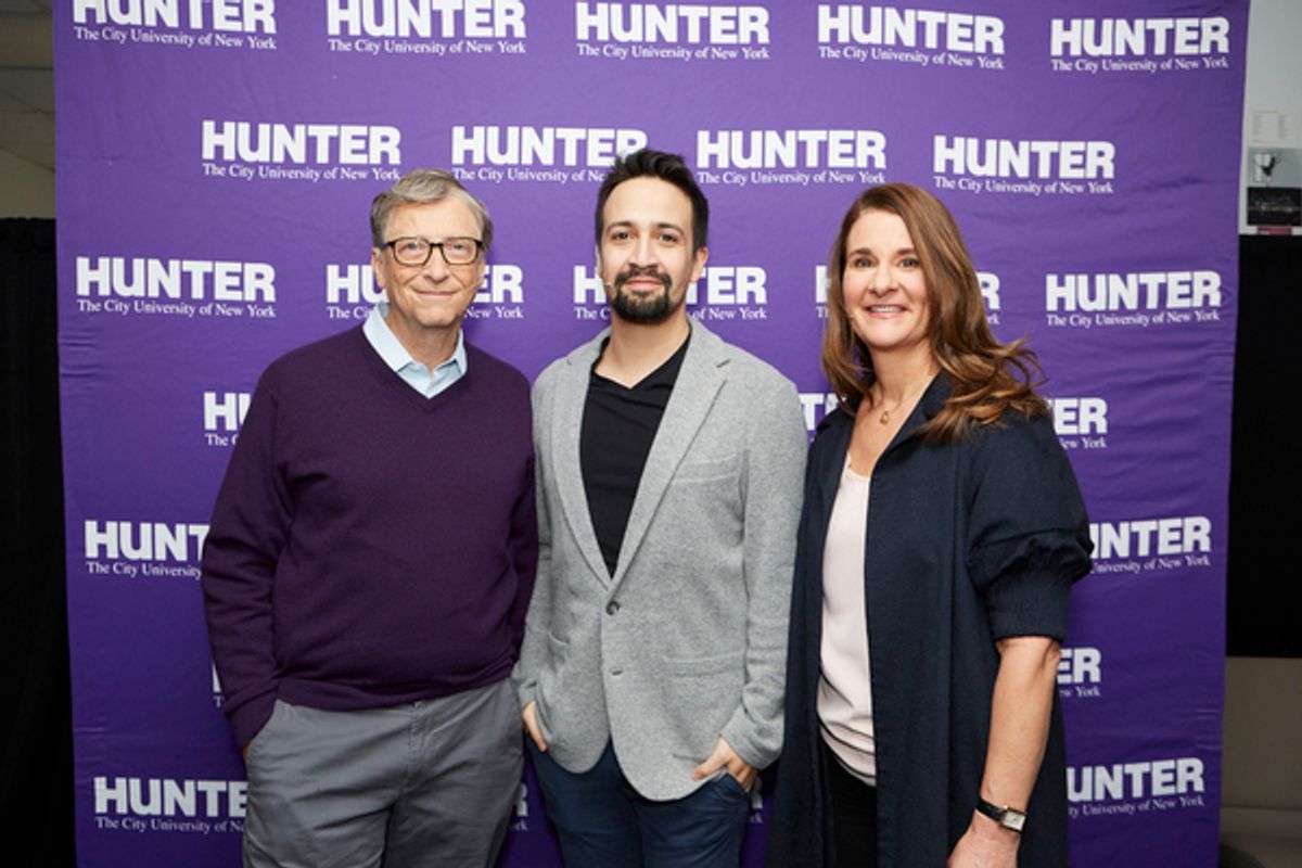 (from left to right) Bill Gates; Lin-Manuel Miranda; Melinda Gates at 