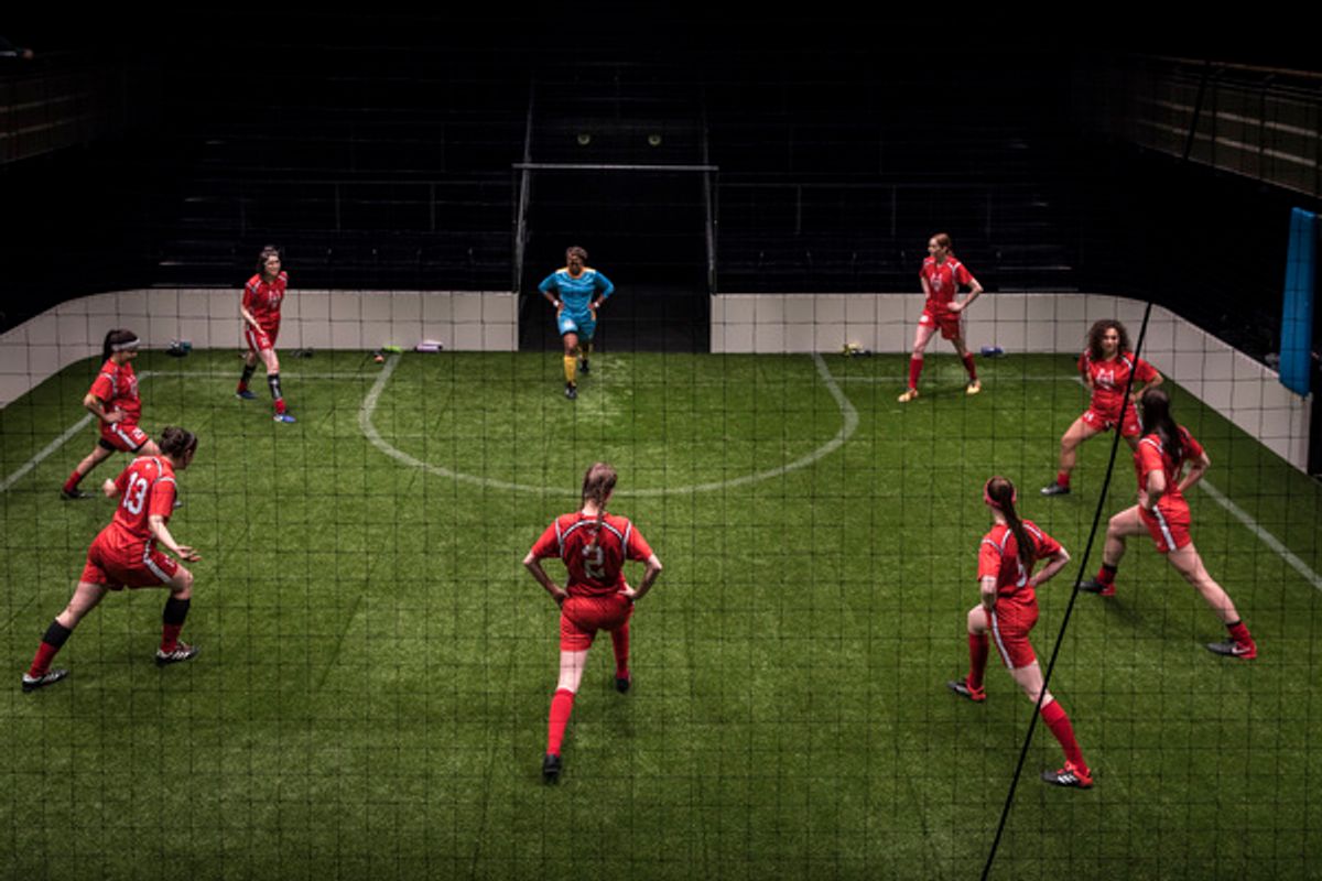 The cast of The Wolves by Sarah DeLappe, directed by Vanessa Stalling at Goodman Theatre (February 9â€“March 11, 2018). GoodmanTheatre.org/TheWolves

 at 