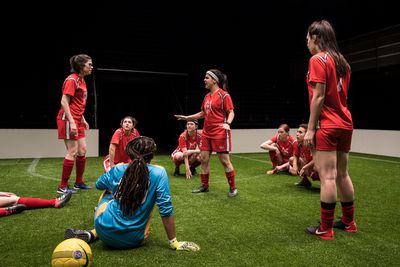 The cast of The Wolves by Sarah DeLappe, directed by Vanessa Stalling at Goodman Thea Photo
