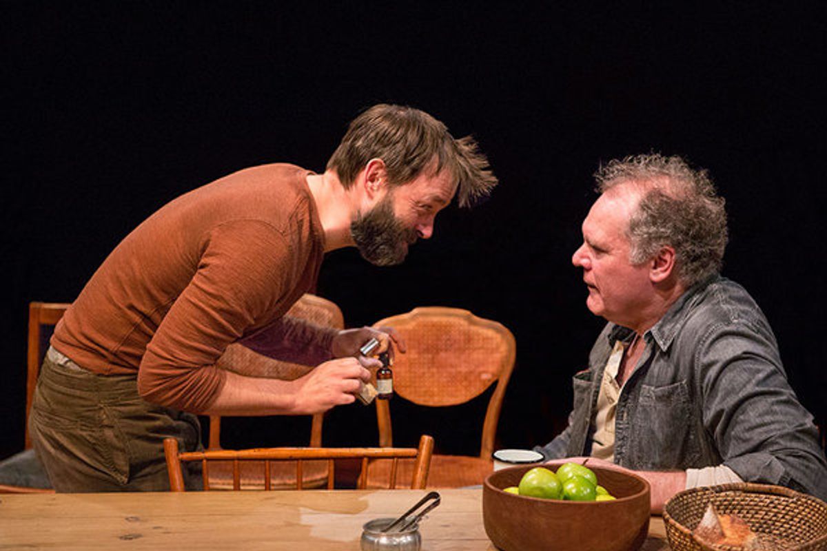 (from left) Jesse Pennington as Ãstrov and Jay O. Sanders as VÃ¡nya in Uncle Vanya, translated by Richard Pevear and Larissa Volokhonsky, directed and translated by Richard Nelson, running February 10 â€“ March 11, 2018 at The Old Globe. Photo by Jim Cox at 