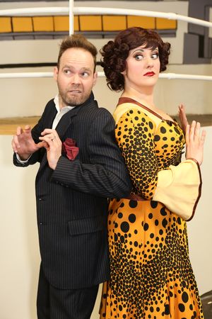 Aaron Allen as Moonface Martin, and Sarah Gene Dowling as Bonnie Letour, in New Line  Photo