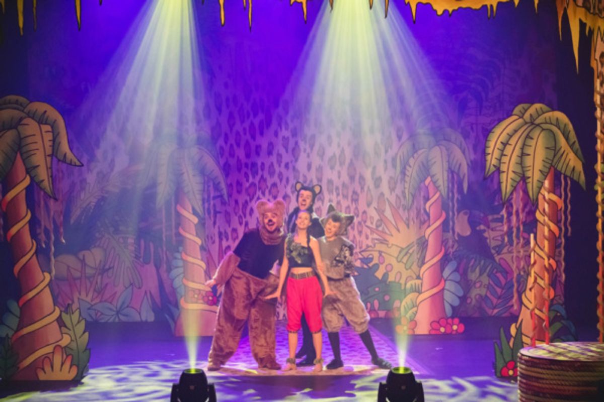 Saul Boyer as Baloo, Rhys Whiteside as Bagheera, Katriona Perrett as Raksha, Rachael Stratton as Mowgli  at 