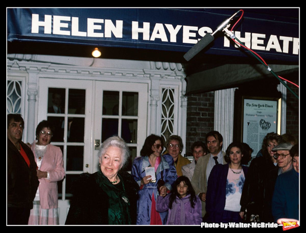 Helen Hayes pictured in New York City at the reopening of the Helen Hayes Theatre on May 1, 1988.  at 