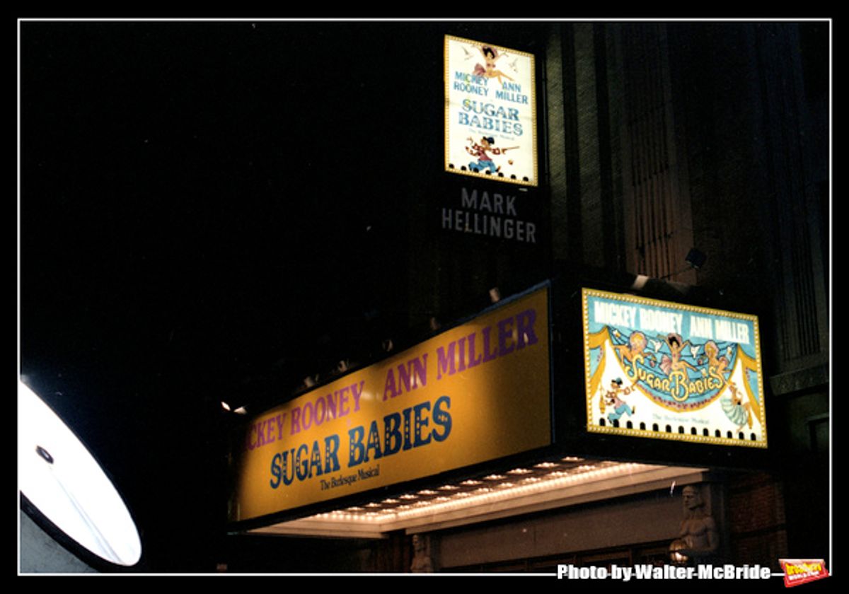 Theatre Marquee for Ann Miller & Mickey Rooney starring in Sugar Babies opening on Broadway at the Mark Hellinger Theatre on October 8, 1979 in New York City at 