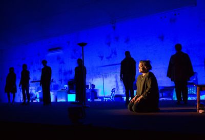 Ana Reeder and the cast of LCT3/Lincoln Center Theater's production of queens.  Photo