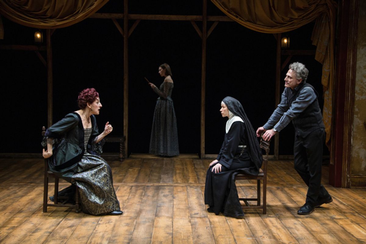 Mary Lou Rosato (DoÃ±a MarÃ­a), Madeline Wise (DoÃ±a Clara, in background), Julienne Hanzelka Kim (Madre MarÃ­a), and David Greenspan (Uncle Pio) in The Bridge of San Luis Rey at Two River Theater at 
