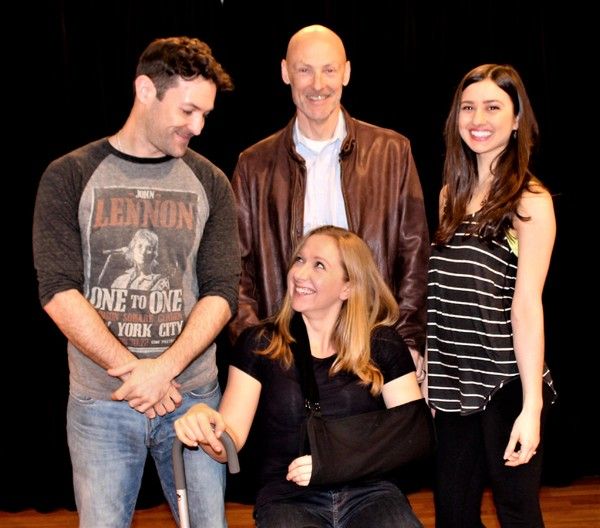The cast of Time Stands Still in rehearsal. Timothy Weinert, Malcolm Stephenson, Conn Photo