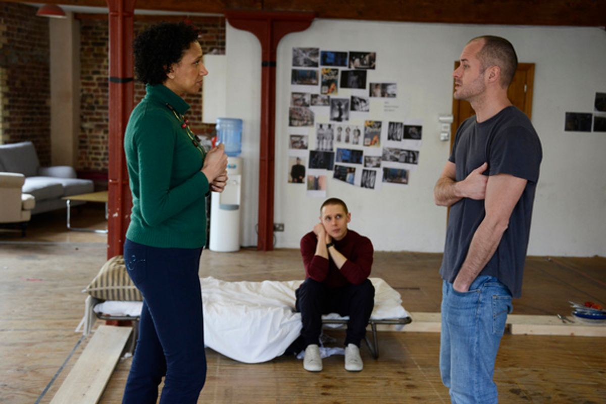Grace Cookey-Gam (Warden), Samuel Barnett (Molina), Declan Bennett (Valentin) at 