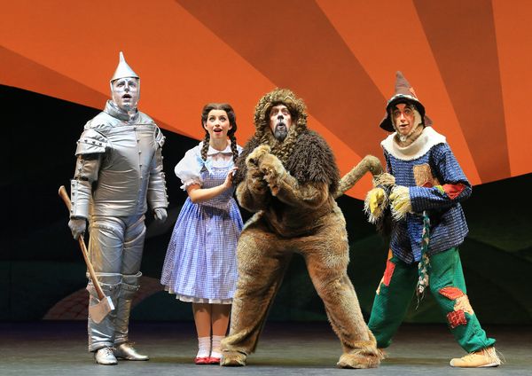 Tin Man (Christopher Russell), Dorothy (Kailee Kaimann), Lion (Victor Legarreta) and  Photo