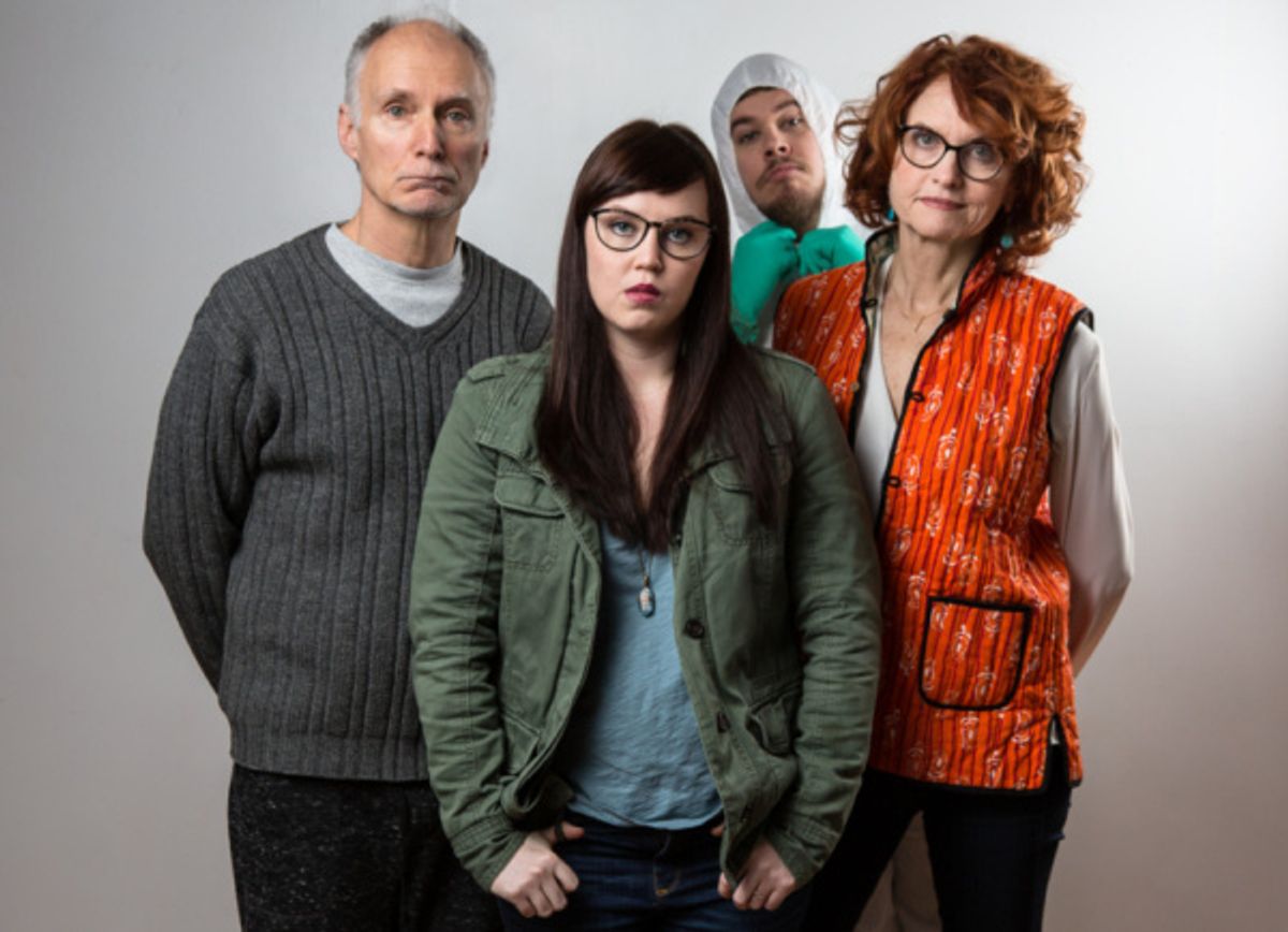 L-R: Jeff Hayenga (Hal), Lisa Jill Anderson (Moon), Ian Poake (The Bug Man), and Candy Buckley in HAL & BEE. Photo by Hunter Canning at 