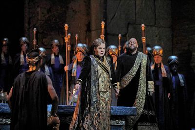 Elizabeth DeShong as Arsace in Rossini's "Semiramide."
 Photo