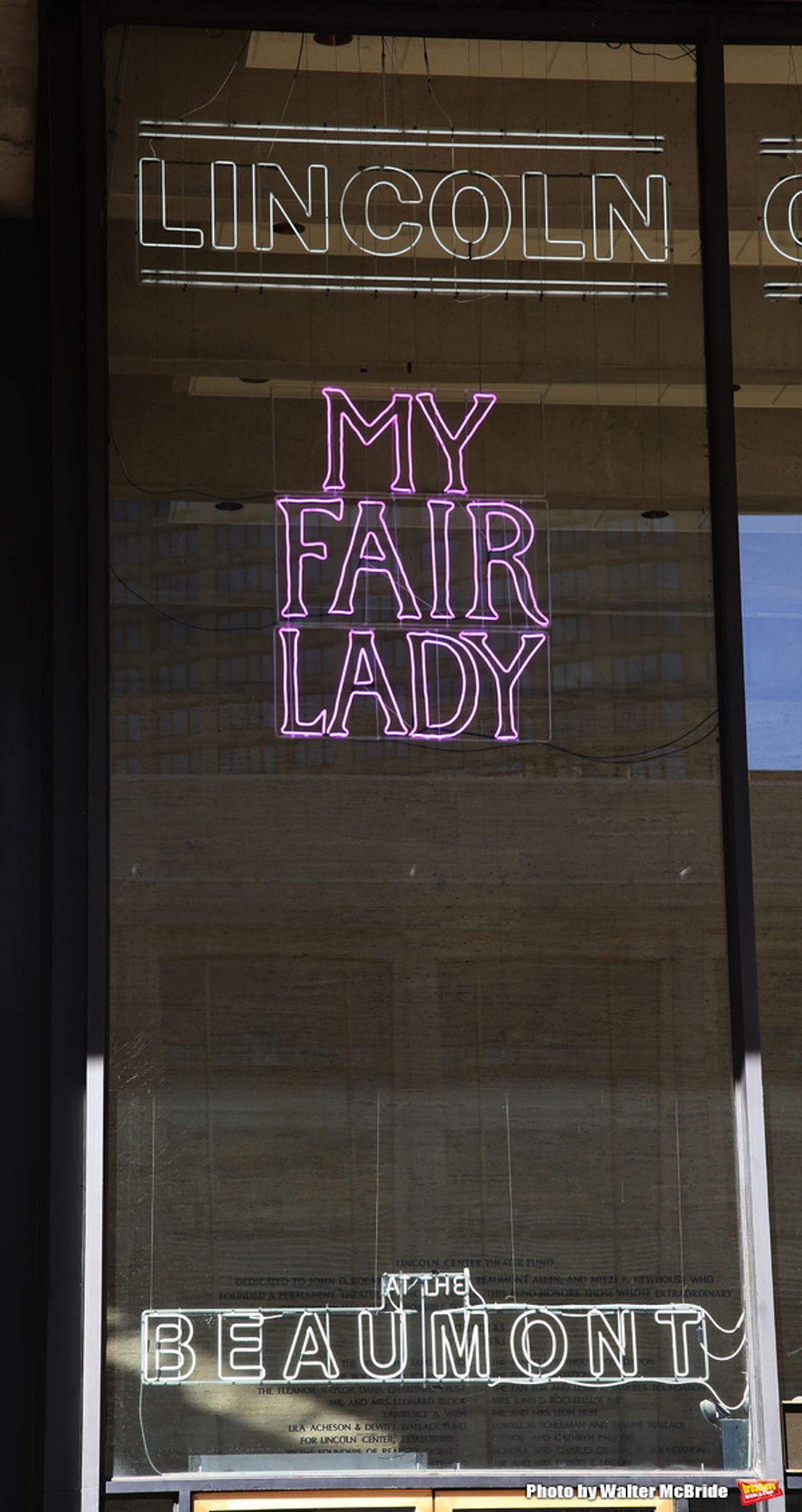 Theatre Marquee unveiling for the Lincoln Center Theater production of 'My Fair Lady' starring Manu Narayan, Lauren Ambrose, Harry Hadden-Paton, Norbert Leo Butz, Diana Rigg, Allan Corduner, Jordan Donica and Linda Mugleston under the direction of Bartlet at 