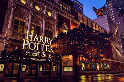 The Harry Potter and the Cursed Child marquee at the Lyric Theatre (214 West 43rd Str Photo