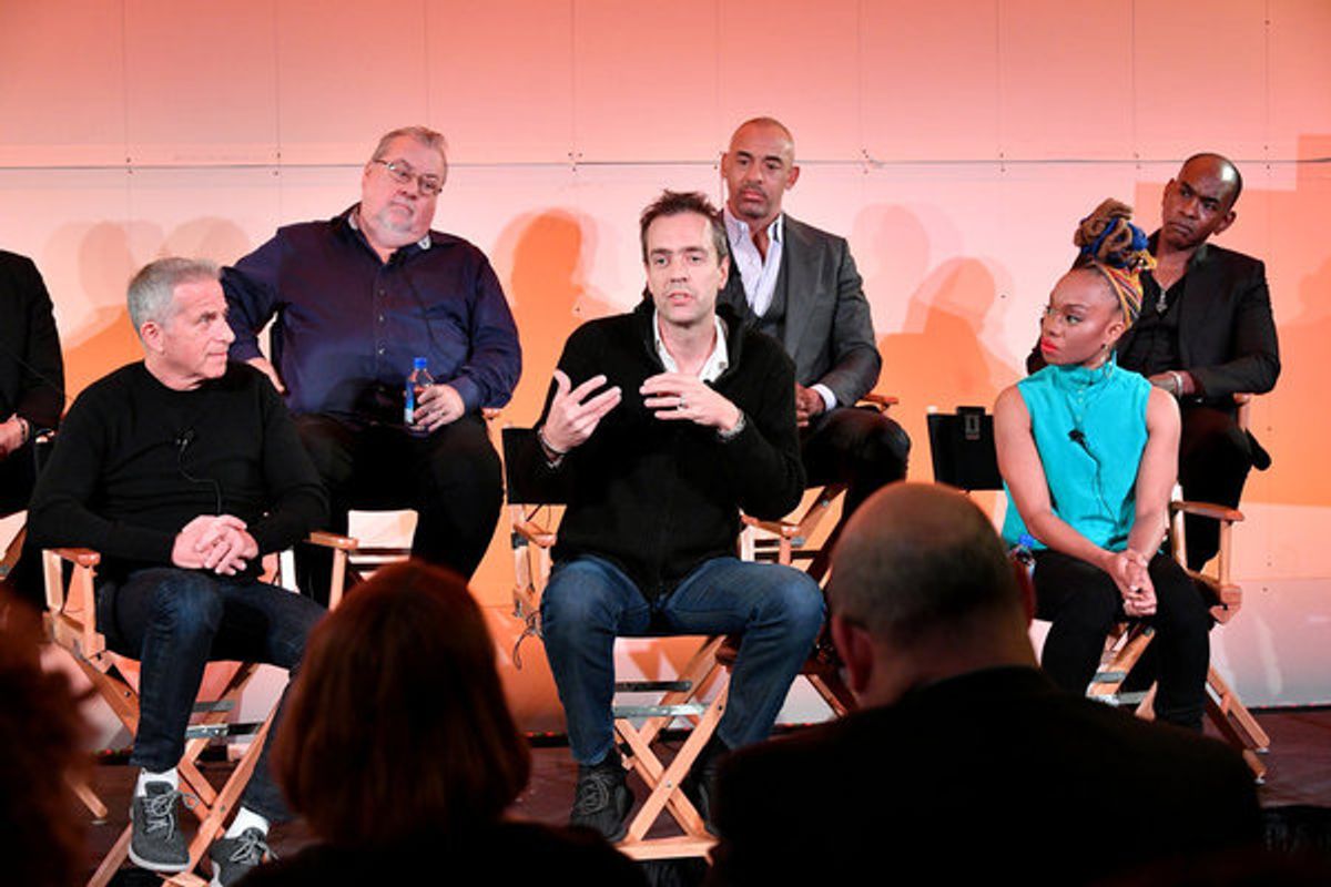 JESUS CHRIST SUPERSTAR LIVE IN CONCERT -- Jesus Christ Superstar Live in Concert Press Junket -- Pictured: (l-r) Marc Platt, Executive Producer; Nigel Wright, Musical Director; Alex Rudzinski, EP/Live Television Director; Harvey Mason Jr., Music Producer; at 
