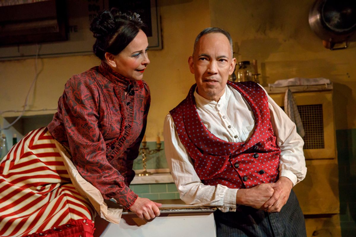 Sally Ann Triplett as Mrs. Lovett and Thom Sesma as Sweeney Todd at 