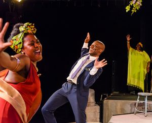 Jessa Marie Coleman (Ismene), Greg Watkins (Polyneices), Becky Sanders (Gospel Choir) Photo