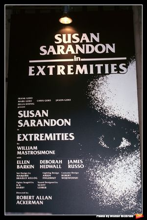 Susan Sarandon starring in 'EXTEREMITIES' Theatre Marquee at the Westside Arts Theatre in New York City in 1983. @ BroadwayWorld Susan Sarandon starring in 'EXTEREMITIES' Theatre Marquee at the Westside Arts Theatr Photo