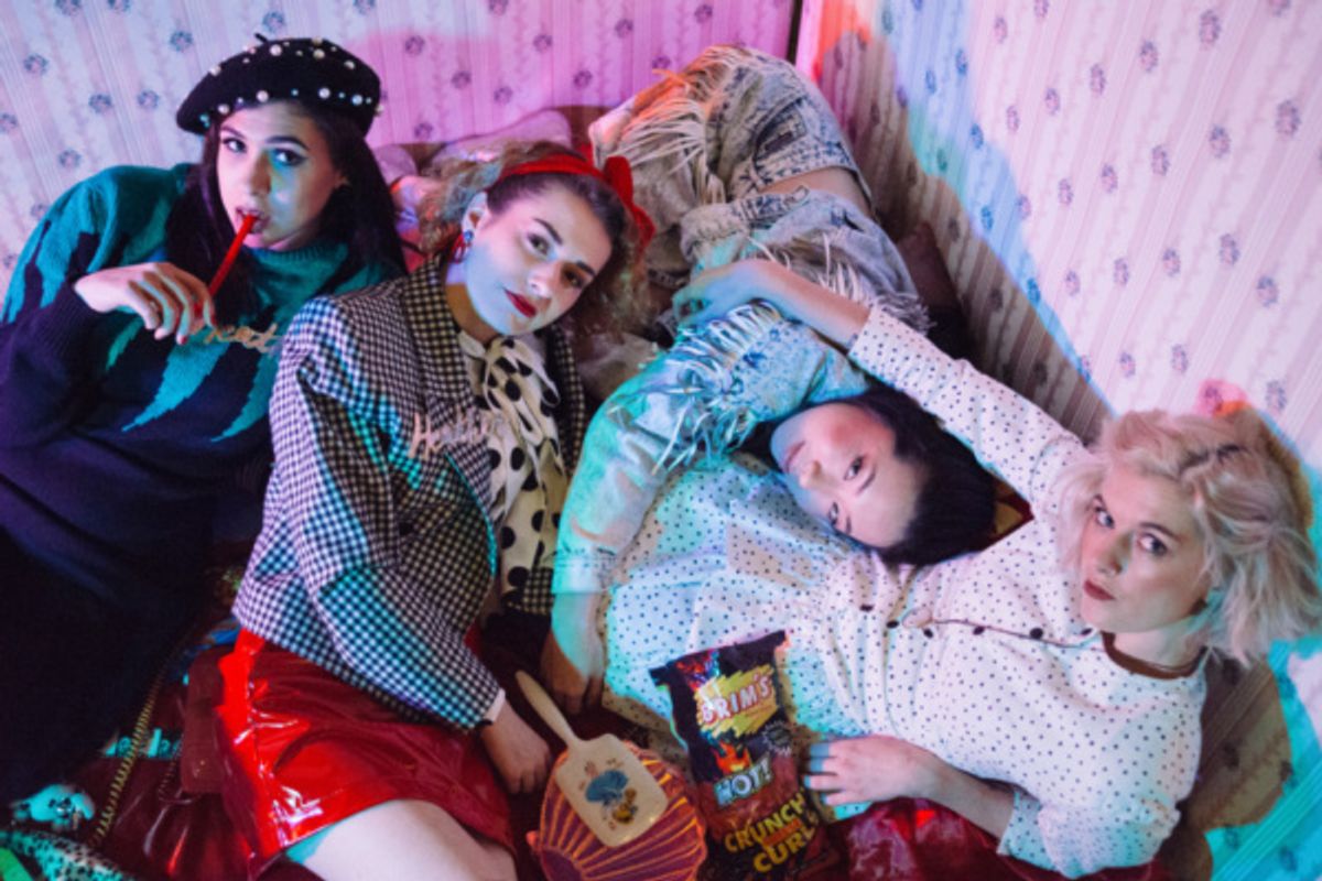 Heather Duke (played by Simone Alene), Heather Chandler (played by Jordan Sloan Frost), Heather McNamara (played by Yena Han), and Veronica Sawyer (played by Chloe Rain Roberts); image by Sofia Lee at 