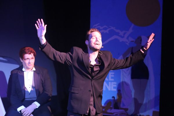 Aaron Allen as Moonface Martin (front) singing 