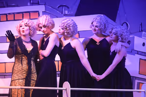 Sarah Porter as Reno, and her Angels -- Larissa White, Sara Rae Womack, Michelle Sauer, and Alyssa Wolf @ BroadwayWorld Sarah Porter as Reno, and her Angels -- Larissa White, Sara Rae Womack, Michelle Saue Photo