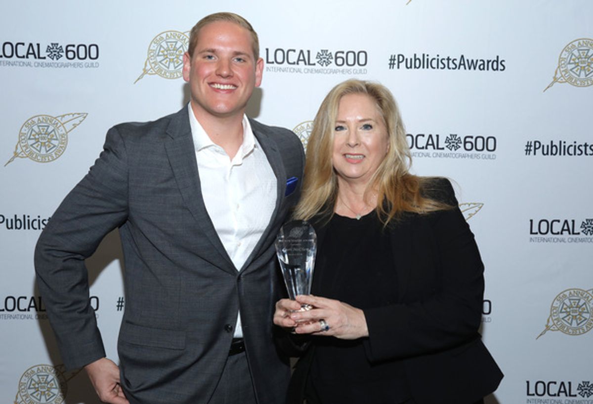 Spencer Stone (L) and Bob Yeager Award winner Carrie McClure at the 55th Annual ICG Publicists Awards at GET OUT and STRANGER THINGS 2 Publicity Campaigns Wins Top Honors At The 55Th Annual ICG Publicists Awards