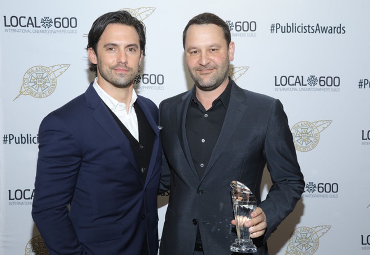 Milo Ventimiglia (L) and Television Showman of The Year Award winner Dan Fogelman at the 55th Annual ICG Publicists Awards at 