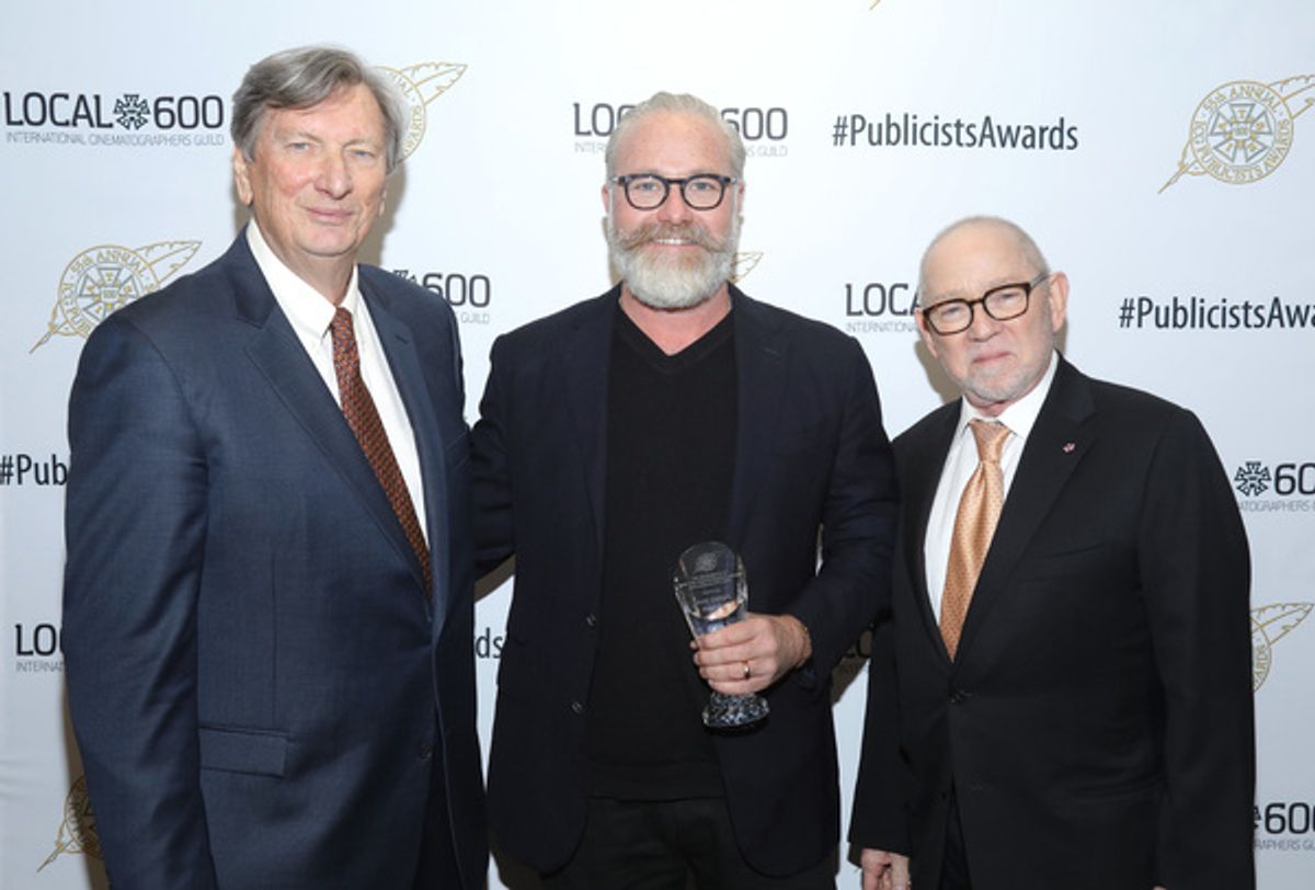 (L-R) John Bailey, winner of the Excellence In Unit Still Photogrpahy Award For Motion Pictures Scott Garfield, and ICG President Steven Poster at the 55th Annual ICG Publicists Awards at 