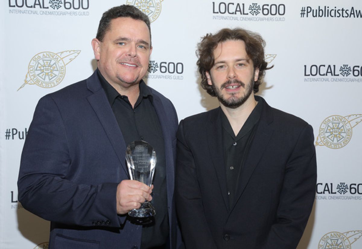 Press Award Winner Mike Fleming, Jr. (L) and presenter Edgar Wright at the 55th Annual ICG Publicists Awards at 