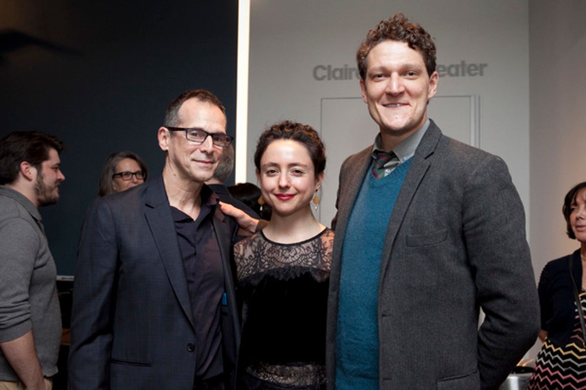 LCT alums T. Ryder Smith and Gabriel Ebert with queens director Danya Taymor at 