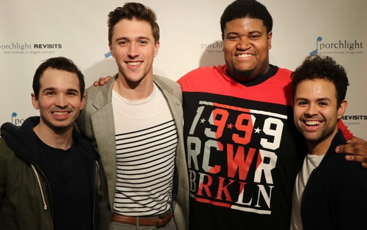 (L to R) Actors Koray Tarhan, Billy Rude, Lorenzo Rush Jr. and Yando Lopez at the opening night of Porchlight Revisits THEYâ€™RE PLAYING OUR SONG from Porchlight Music Theatre at 