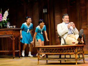 Ngana (Hana Roberts) and Jerome (Ray Zurawin) sneak up on their father Emile (Nicholas Rodriguez) @ BroadwayWorld Ngana (Hana Roberts) and Jerome (Ray Zurawin) sneak up on their father Emile (Nichola Photo