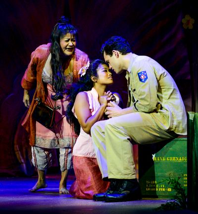 are Jodie Kimura (Bloody Mary), Shea Renne (Liat) and Stephen Mark Lukas (Lieutenant  Photo