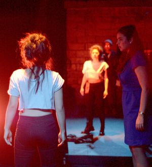 Carolina Do (Cassandra), Sam Kebede (DJ Scatterwall), Sarah Moore (Jo) Photo