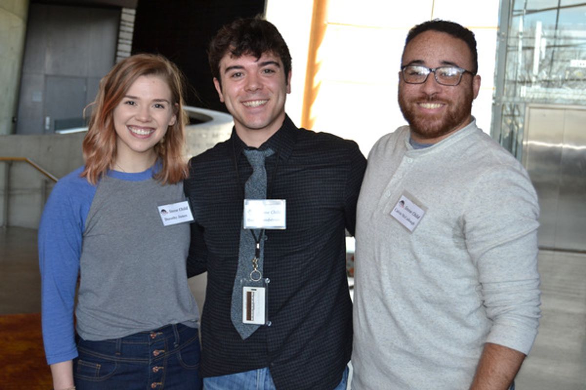 Dorothy James (Ensemble/Fox/Swan), David Landstrom (Ensemble/Plow Horse/Garrettâ€™s Horse) and Calvin McCullough (Ensemble/Plow Horse/Garrettâ€™s Horse) at 
