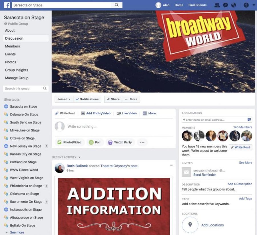 Announcing BWW Sarasota on Stage Facebook Group Image