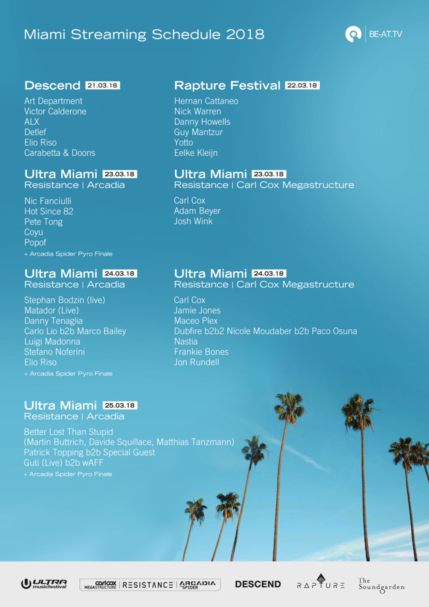 BE-AT.TV Announce Miami Streams For This Week  Image