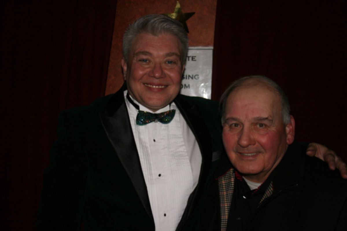 One Sabella on stage and one in the house. David's famous brother, Ernie Sabella, was on-hand to lend support as well as to just plain have a great time. (here he is pictured with Richard Skipper)  at 
