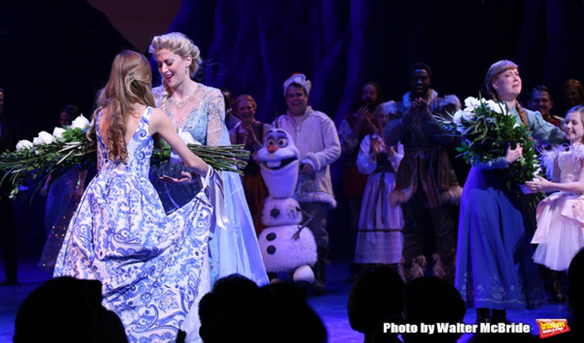 Caissie Levy and Patti Murin with cast at 