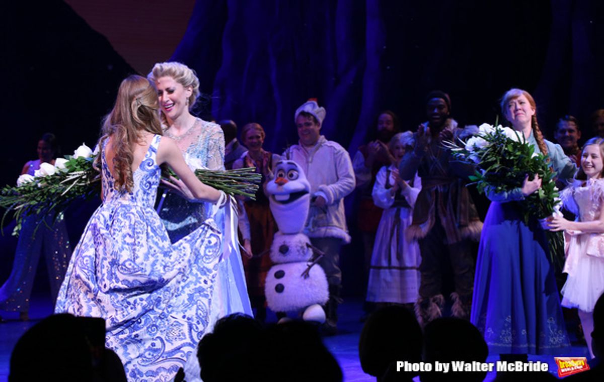 Caissie Levy and Patti Murin with cast at 