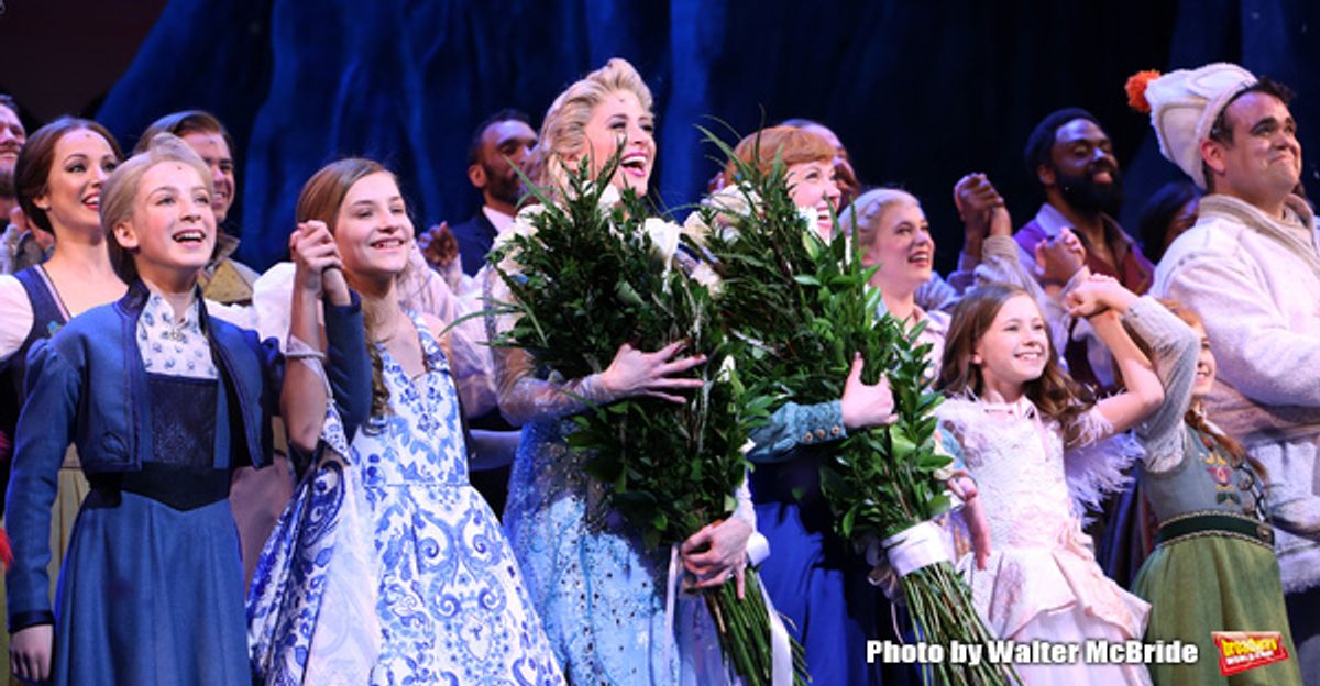 Caissie Levy and Patti Murin with cast at 